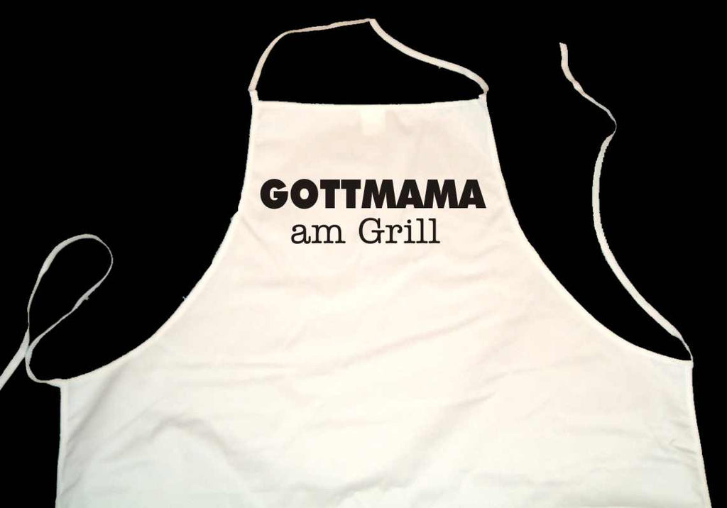 Gottmama am Grill; Grillschürze weiß ( Kochen, Grillen, Backen)