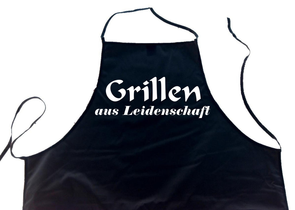 Grillen aus Leidenschaft; Schürze (Latzschürze - Grillen, Kochen, Berufsbekleidung, Kochschürze), schwarz